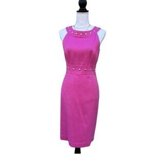 Muse Hot Pink Sleeveless Sheath Dress with Stud Trim